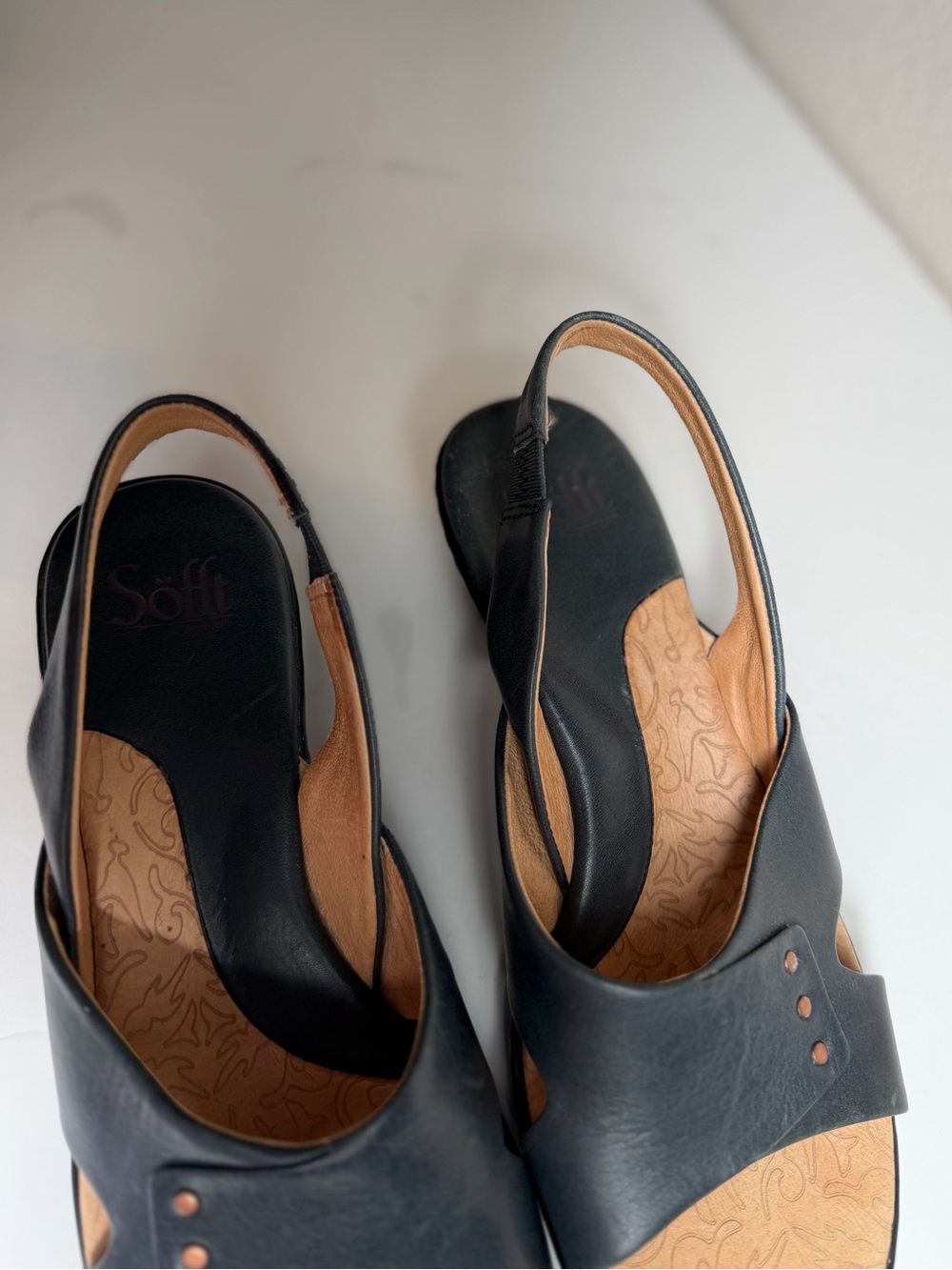 Sofft~Comfort~Navy~Leather~Peep Toe~Slingback~Block Heel~Pump~Sandal~Size 8.5 - Picture 7 of 14